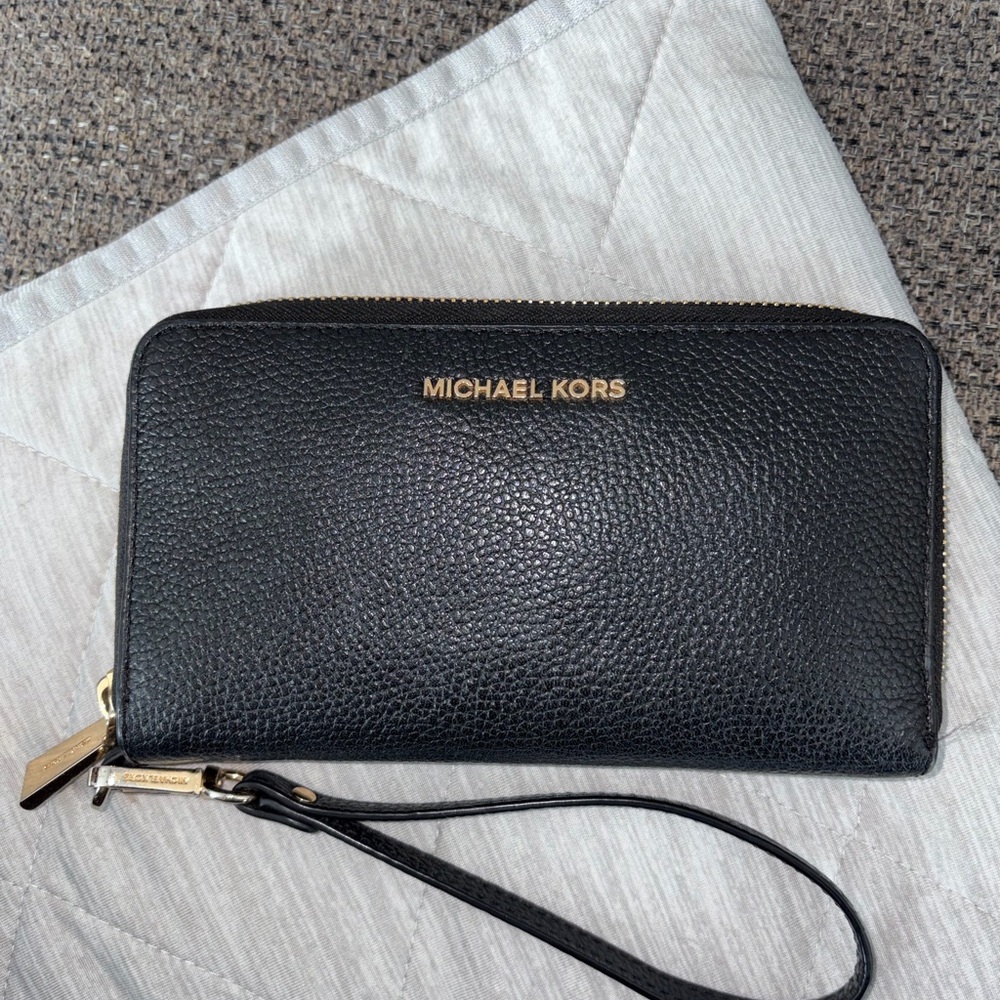 Michael Kors Black Pebbled Leather Wristlet